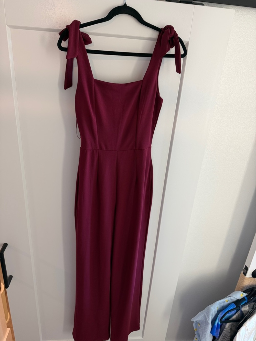 Francesca's Collections Burgundy Tie-Shoulder Jumpsuit